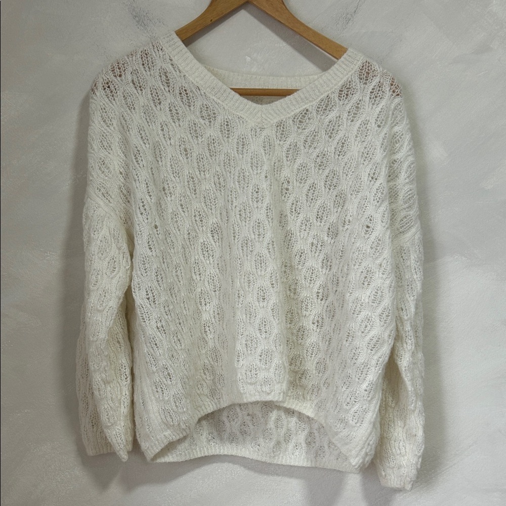 J.ING V-neck pointelle knit sweater wool mohair blend size small-medium